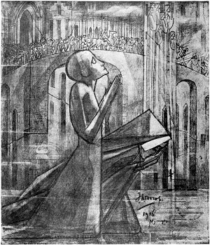 Het gebed op den Kruisweg. Jan Toorop, 1916. Publiek domein.